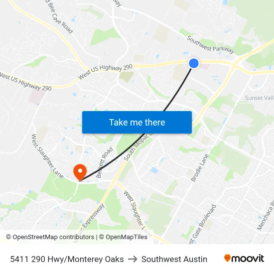 5411 290 Hwy/Monterey Oaks to Southwest Austin map