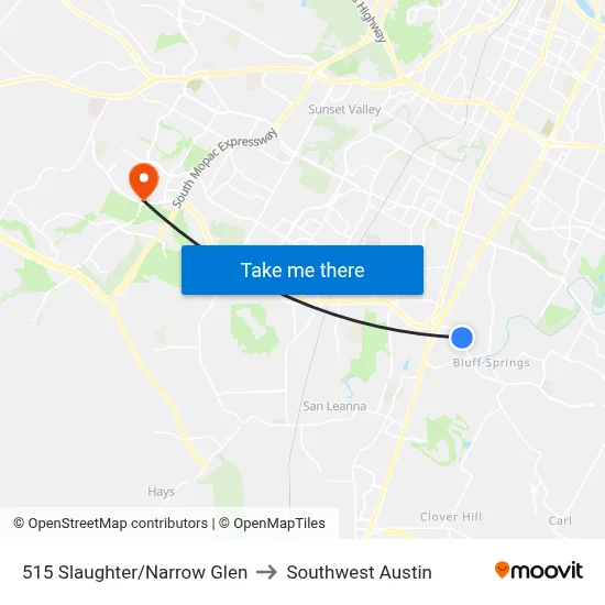 515 Slaughter/Narrow Glen to Southwest Austin map