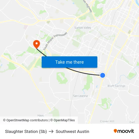 Slaughter Station (Sb) to Southwest Austin map