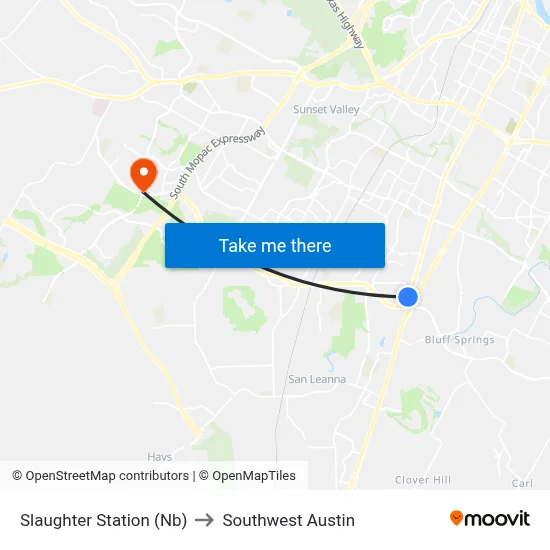 Slaughter Station (Nb) to Southwest Austin map
