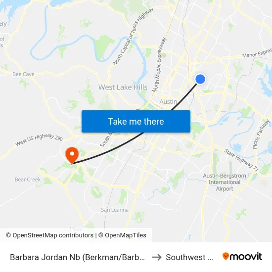Barbara Jordan Nb (Berkman/Barbara Jordan) to Southwest Austin map
