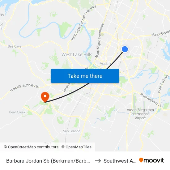 Barbara Jordan Sb (Berkman/Barbara Jordan) to Southwest Austin map