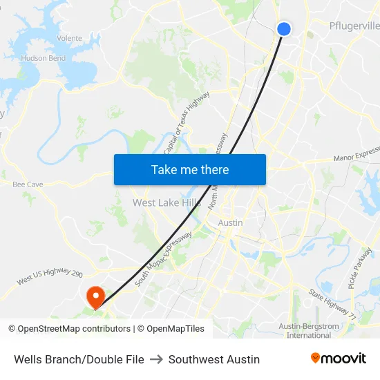Wells Branch/Double File to Southwest Austin map