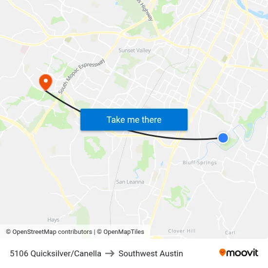 5106 Quicksilver/Canella to Southwest Austin map