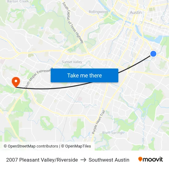 2007 Pleasant Valley/Riverside to Southwest Austin map