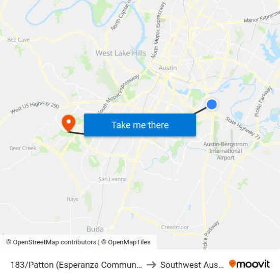 183/Patton (Esperanza Community) to Southwest Austin map