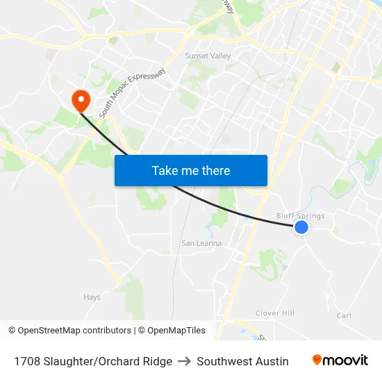 1708 Slaughter/Orchard Ridge to Southwest Austin map