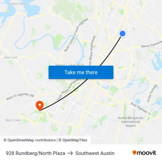 928 Rundberg/North Plaza to Southwest Austin map