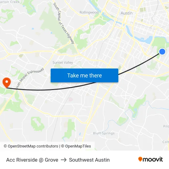 Acc Riverside  @ Grove to Southwest Austin map
