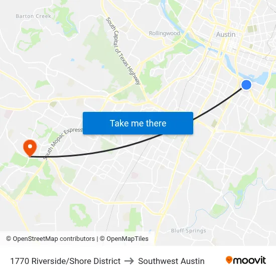 1770 Riverside/Shore District to Southwest Austin map