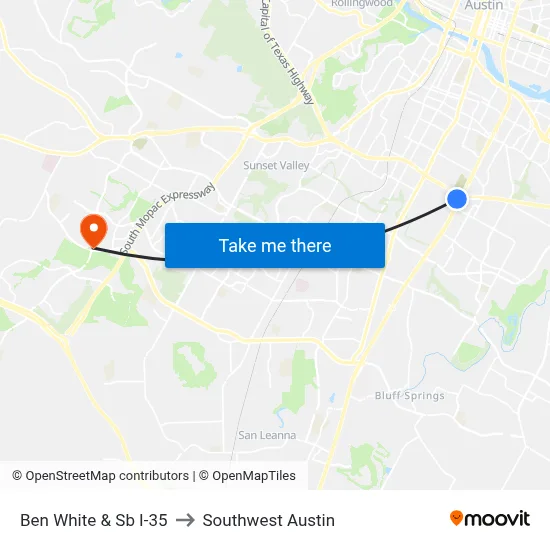 Ben White & Sb I-35 to Southwest Austin map