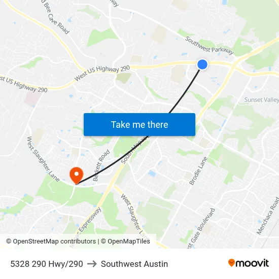 5328 290 Hwy/290 to Southwest Austin map