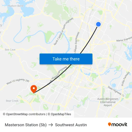 Masterson Station (Sb) to Southwest Austin map