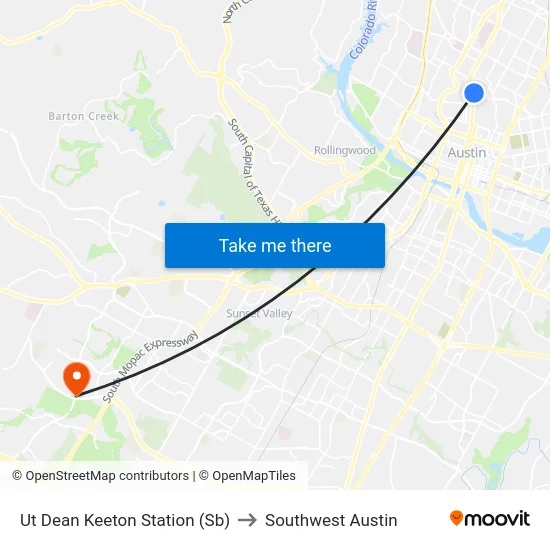 Ut Dean Keeton Station (Sb) to Southwest Austin map