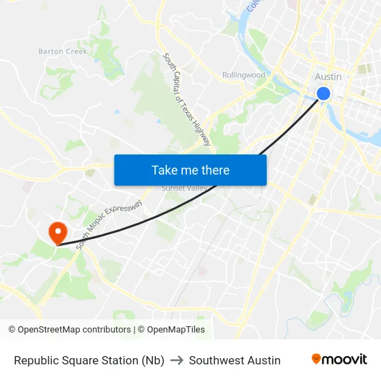 Republic Square Station (Nb) to Southwest Austin map