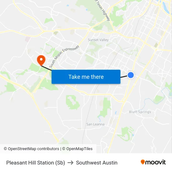 Pleasant Hill Station (Sb) to Southwest Austin map