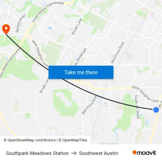Southpark Meadows Station to Southwest Austin map