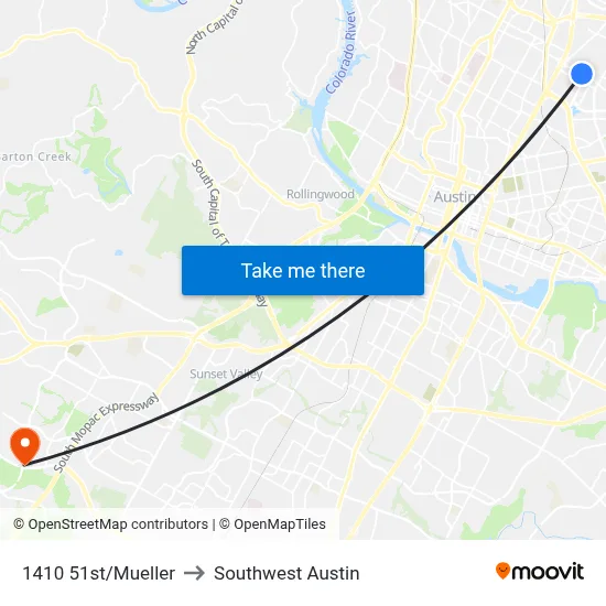 1410 51st/Mueller to Southwest Austin map