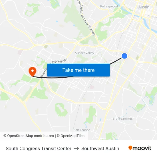 South Congress Transit Center to Southwest Austin map