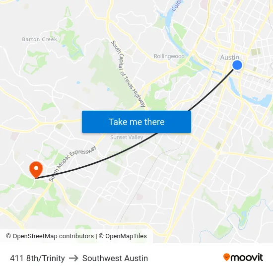 411 8th/Trinity to Southwest Austin map