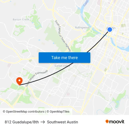 812 Guadalupe/8th to Southwest Austin map