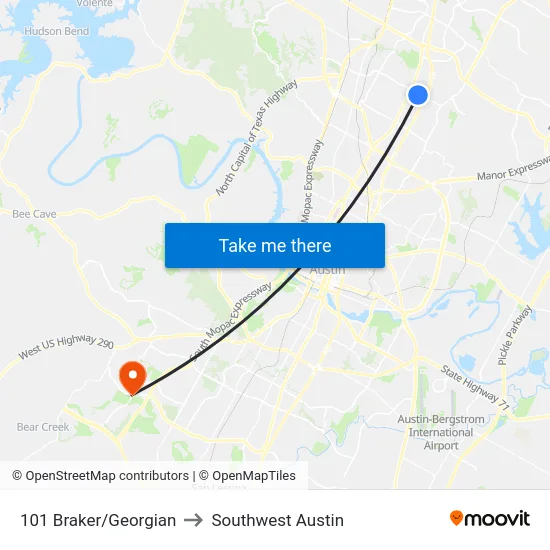 101 Braker/Georgian to Southwest Austin map