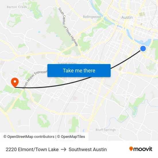 2220 Elmont/Town Lake to Southwest Austin map