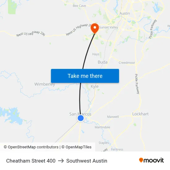 Cheatham Street 400 to Southwest Austin map