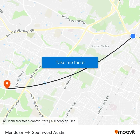 Mendoza to Southwest Austin map