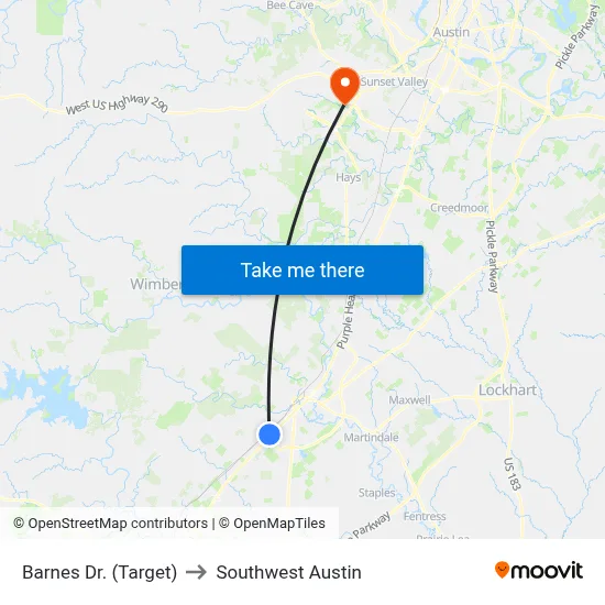 Barnes Dr. (Target) to Southwest Austin map