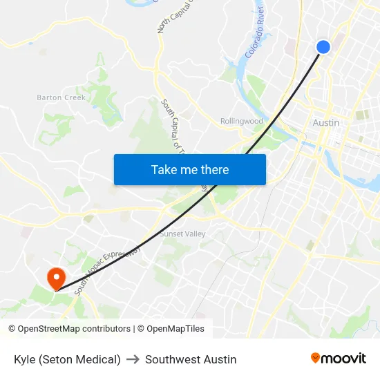 Kyle  (Seton Medical) to Southwest Austin map