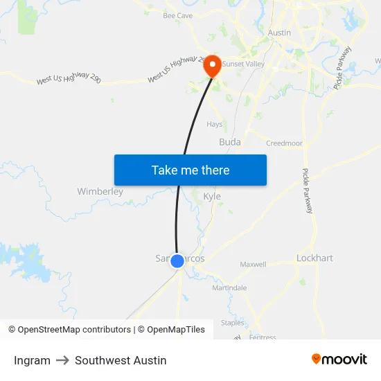 Ingram to Southwest Austin map