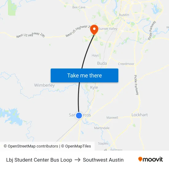 Lbj Student Center Bus Loop to Southwest Austin map