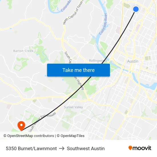 5350 Burnet/Lawnmont to Southwest Austin map