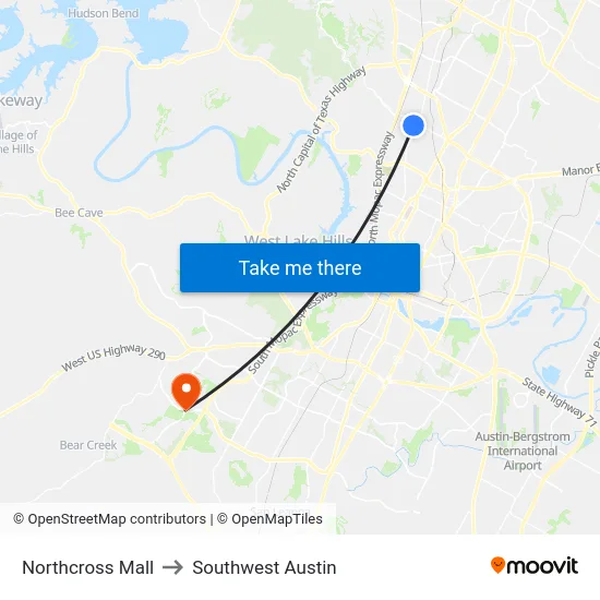 Northcross Mall to Southwest Austin map