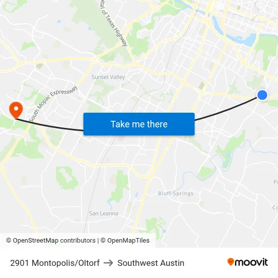 2901 Montopolis/Oltorf to Southwest Austin map