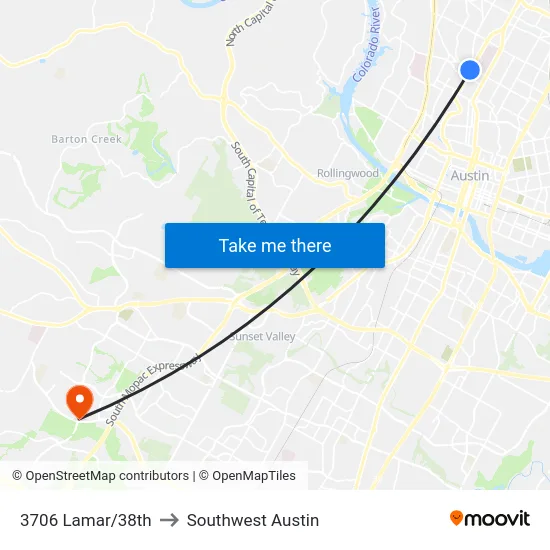 3706 Lamar/38th to Southwest Austin map