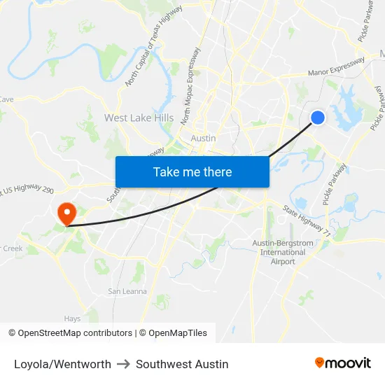 Loyola/Wentworth to Southwest Austin map
