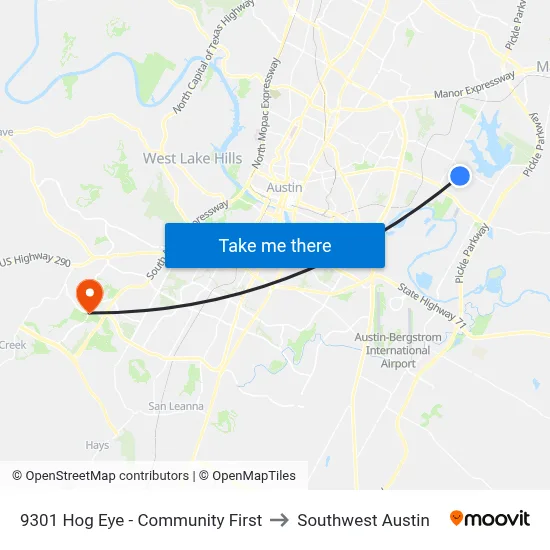 9301 Hog Eye - Community First to Southwest Austin map