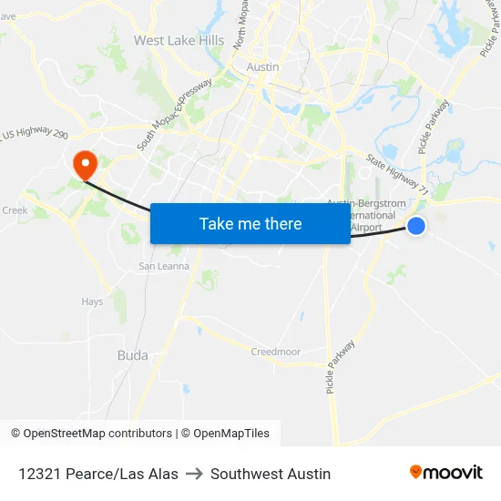 12321 Pearce/Las Alas to Southwest Austin map