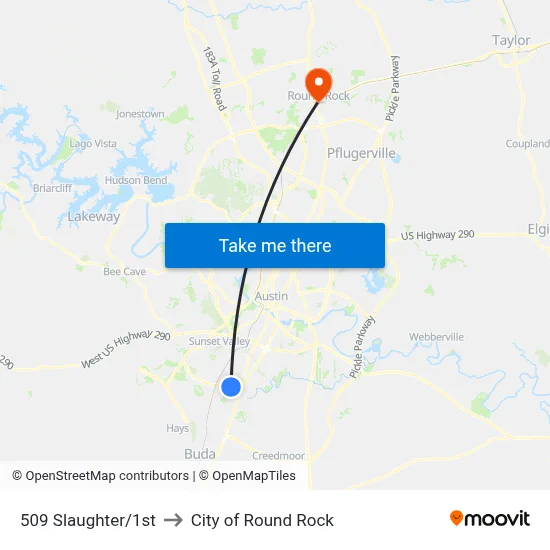 509 Slaughter/1st to City of Round Rock map