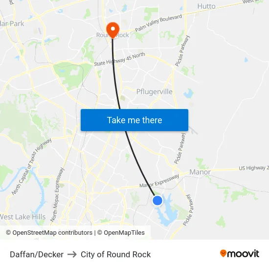 Daffan/Decker to City of Round Rock map