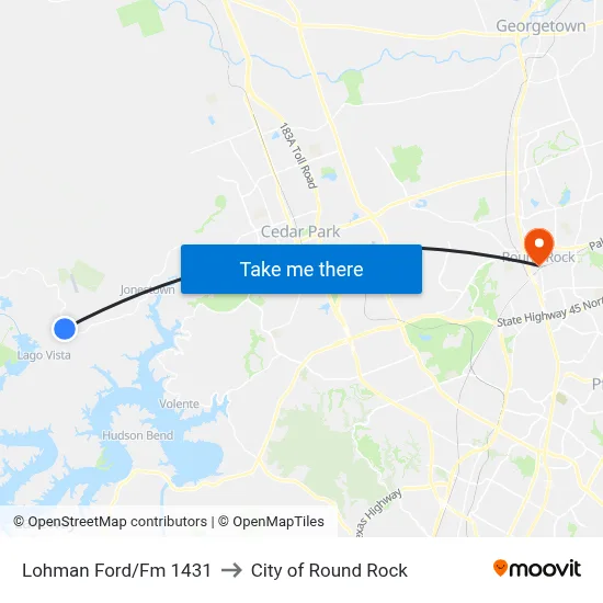 Lohman Ford/Fm 1431 to City of Round Rock map