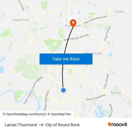 Lamar/Thurmond to City of Round Rock map