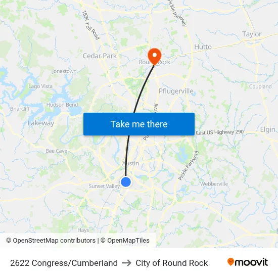 2622 Congress/Cumberland to City of Round Rock map