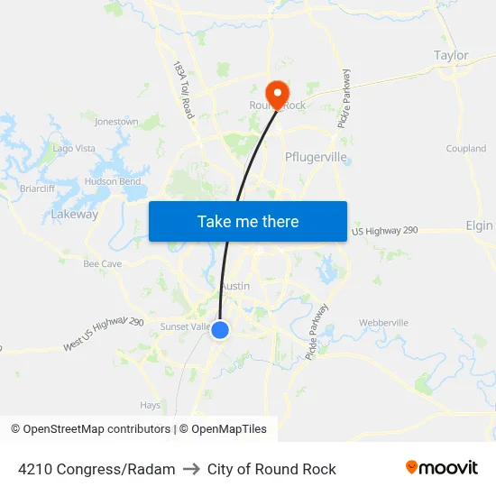 4210 Congress/Radam to City of Round Rock map