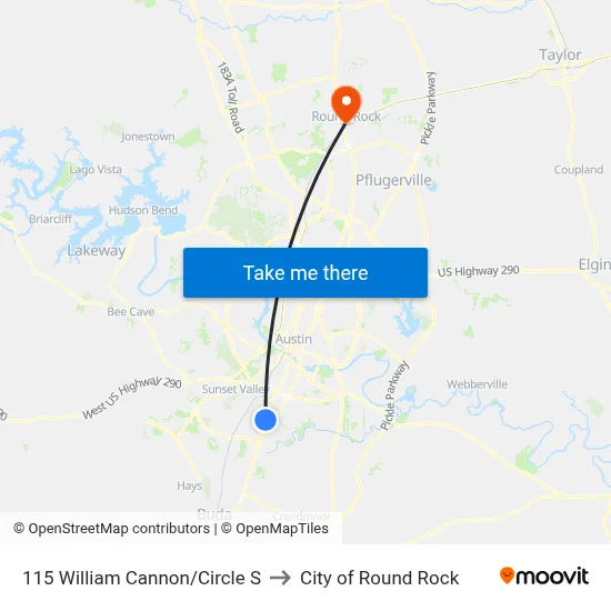 115 William Cannon/Circle S to City of Round Rock map