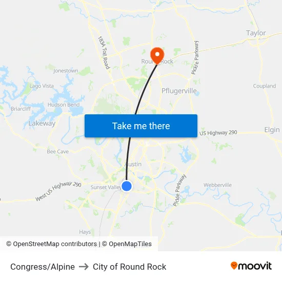 Congress/Alpine to City of Round Rock map