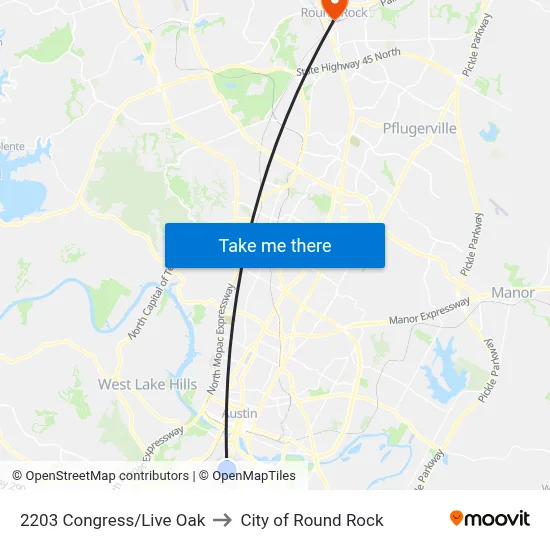 2203 Congress/Live Oak to City of Round Rock map