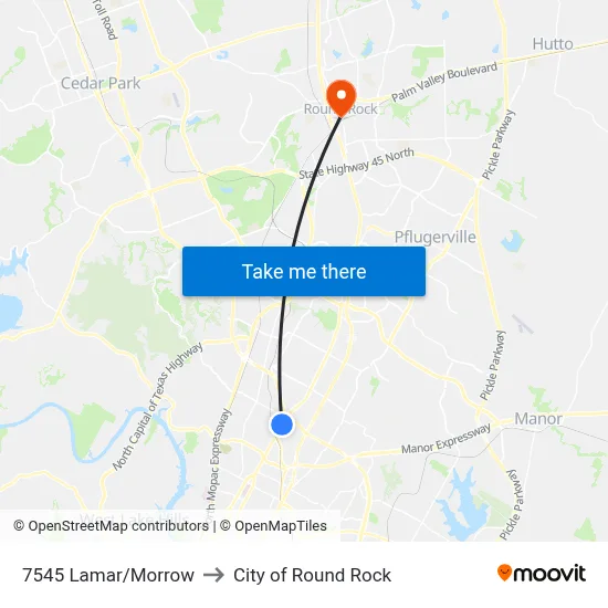 7545 Lamar/Morrow to City of Round Rock map